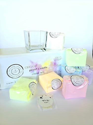 The Other Candles Mischen set - 7 x 150g farbiges Wachs + 25 docht + Kerzenglas Kerzensand mit Docht-Set Kerzen Sand Perlen Kerzen Perlmutt-Kerze Pulver-Wachs-Set Wachsperlen Wachsgranulat für Kerzen