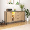 Merax Kommode mit 3 Schubladen, Modernen Sideboard mit 2 Türen und verstellbaren Ablagen, TV-Tisch mit LED-Lichtstreifen, für Esszimmer, Wohnzimmer & Schlafzimmer, 160 x 40 x 85 cm, Holzfarbe