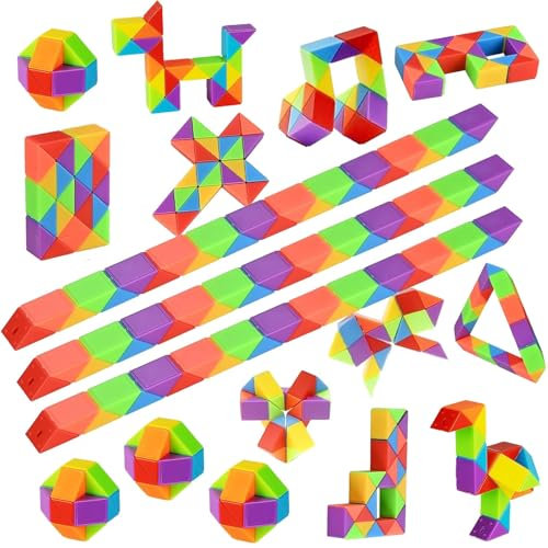 17 Stücke 24 Blöcke Magic Snake Magische Schlange Spielzeug Magische Schlangen Würfel Magische Schlange Cube Blöcke Magische Schlange Kinder Spielzeug Mini Schlangen Würfel für Kinder Jungen Mädchen