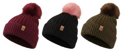 A2Z Ladies Sparkle Fur Bobble Beanie Hat Soft Winter Fashion Style | Lightweight Stretchy Pom Pom Cap Offering Cosy Comfort For Cold Outdoor Day