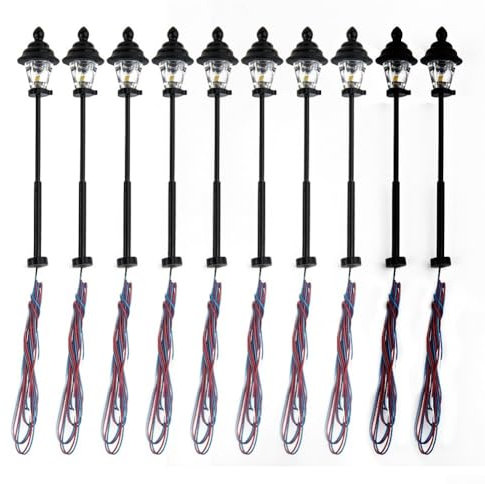 Zeroupshop 10 Stück Modelleisenbahn-LED-Lampenpfosten, 3 V DC AC LED Parklaternen, warmweiße LED, für Modelleisenbahn, Bonsai-Dekor, Gebäude-Layout