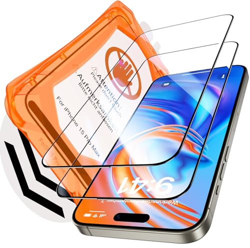 Uyiton für iPhone 15 Pro Max für Panzerglas - 9H TOP Härte Folie Schutzglas Displayschutz [Auto-Installation] Vollständige Abdeckung Schutzfolie, 2 Stück