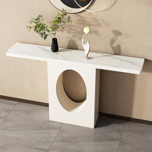 Table console blanche moderne avec étagères de rangement pour salon, couloir et bureau, design contemporain (120 cm)