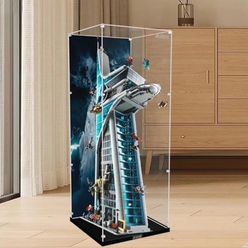 Figures Display Box for LE-GO for 76269 for Ma-rvel Ave-ngers Tower Acrylic Dustproof Transparent Custom Display Case Storage Box (No Model) (background B)