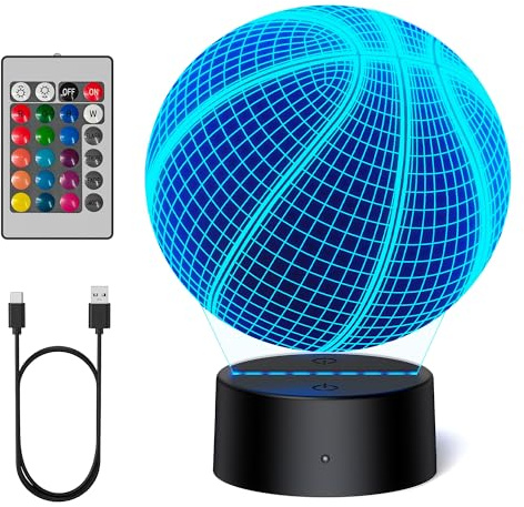 TECKNET 3D Basketball Nachtlicht, Fernbedienung 3D Nachttischlampe, Weihnachtsgeschenke Nikolausgeschenk, 16 Farben Farbwechsel Basketball Zimmer Deko Geschenk für Jungen Mädchen 5 6 7 8 9 10 Jahre