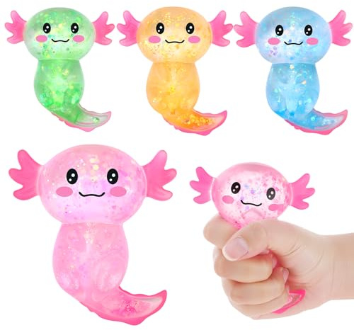 Kaisibum 4 Stück Axolotl Squishy Funkeln Witziges | Squeeze Sensorische Anti Stress 4 Farbe Axolotl Tiere Spielzeug für Kinder und Erwachsene