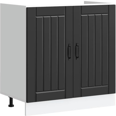 HOMTAKIE Meuble de Base de lavabo Lucca Noir Bois d'1x Meuble Bas (2 Portes) 80 cm