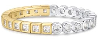 ANIA HAIE Damen Ring MELODIC POET Two-Tone Square and Circle Bezel, Bicolor-Fassung aus Sterling Silber 14k vergoldet, besetzt mit 27 Zirkonia, EUR Größe 52, inkl. Geschenkverpackung