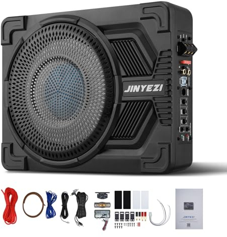 JinYeZi 10 1200W Under Seat Subwoofers with Amp, Class D MOSFET Amp & Efficient Heat Dissipation Design, Independent Control for Low-Pass Filter/Gain/Bass Boost, Suitable for Trucks/SUVs/Jeeps/MPVs