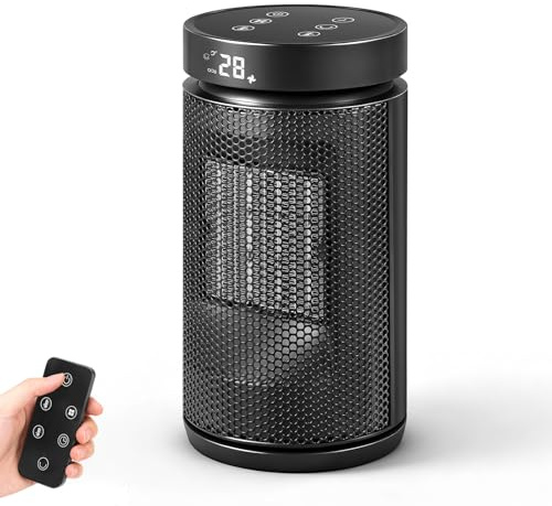 Heizlüfter Energiesparender Tragbare, 1500W Elektroheizung PTC Keramik Heizstrahler mit Thermostat, ECO Modus, 4 Modi 24 Timer, 70° Oszillierend Elektroheizung, Überhitzungs & Kippschutz, für Indoor