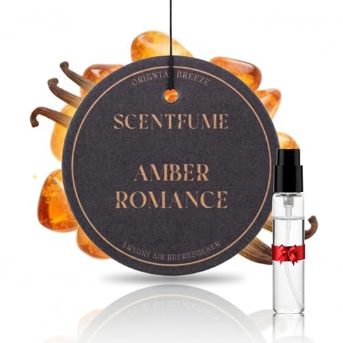 Scentfume® Lufterfrischer Auto | Lang anhaltender Premium-Duft, Hängesäckchen mit 2 ml Spray – Car Air Freshener, Car Diffuser, Car Perfume (Amber, Moschus und Vanille)