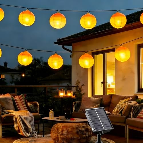 Tacobey Solar Lichterkette Lampions Außen mit Realistischer Flammeneffekt, 5 Meter 10 Fackel Laternen, Wasserdicht Solar Beleuchtung für Garten, Hof, Hochzeit, Fest Deko