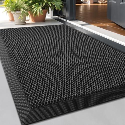LUMI Outside Door Mat, 43 x 76 cm, Traps & Hides Dirt, Entrance, Black | Dirt-Trapping Doormat with Non-Slip Backing, Quick-Dry, Stain & Fade-Resistant for Entrance, Patio, Garden