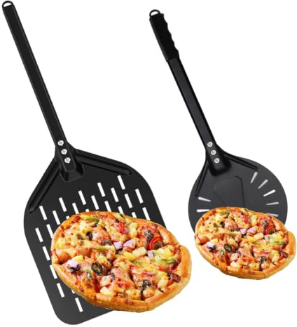 ZHEHNSA pala per pizza forata in alluminio Set,pala pizza forata 30 cm comoda impugnatura rimovibile, con paletta per pizza da 7 zoll e 12 zoll,Progettate per Girare e Trasferire le Pizze