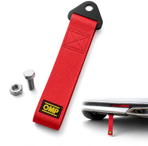 Solvind Racing Tow Strap for Cars - 2 Ton High Strength Nylon Tow Belt with Mounting Hardware, 26x5cm Red Universal Car Trailer Rope for Emergency Towing
