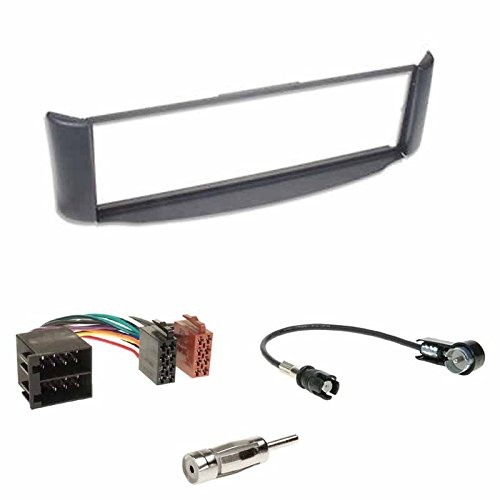 Einbauset : Autoradio 1-DIN Blende Einbaurahmen Radioblende grau + ISO Radio Verlängerung KFZ Kabel Adapter Radioadapter + Antennenadapter für Smart ForTwo (BR 450) 10/1998 - 02/2007