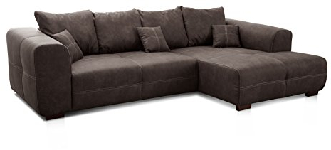Cavadore Ecksofa Mavericco / XXL Eckcouch Inkl. Rückenkissen und Zierkissen / Longchair rechts / Industrial Style / 285 x 69 x 170 (BxHxT) / Mikrofaser Anthrazit
