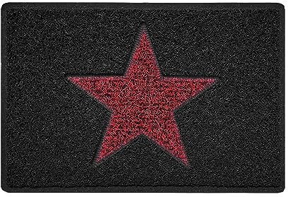 Nicoman STAR Door Mat|Entrance Barrier Dirt-Trapper Floor Mat|Patio Garden Conservatory Doormat|Indoor Outdoor Matt|Black with Red Star, 60x40cm