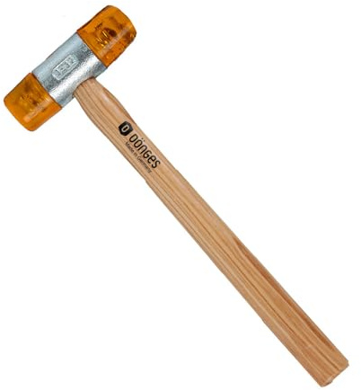 Dönges Rückschlagfreier Schonhammer mit lackiertem Eschenstiel | Ø 32 mm | 340 g leicht | Austauschbare Köpfe in Gelb | Made in Germany | Kunststoffhammer, Gummihammer, Multifunktionshammer