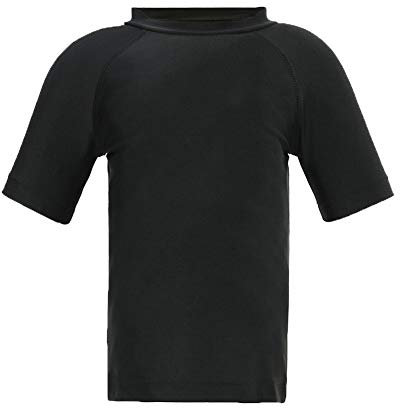 LACOFIA Jungen Kurzarm Badeshirt Kinder Sonnenschutz Schwimmshirt Kinder Rashguard Schnelltrocknendes Schwarz 11-12 Jahre/146-152