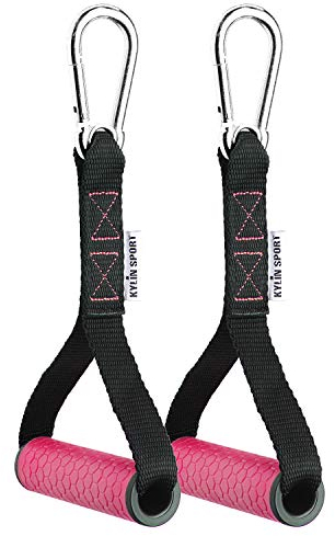 KYLIN SPORT Verbesserte Kabelmaschinen-Aufsätze, Widerstandsbänder, Griffe, Fitnessgurt, Steigbügelgriff, Kabelbefestigung, Silikongriff mit Metall-Karabiner, Bunte Version (Rose)