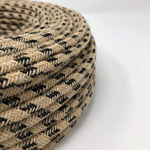 Cavo Elettrico Tondo/Rotondo Rivestito in Tessuto. Colore Juta/Nero Cotone. Sezione 3x0.75 (10 Metri)