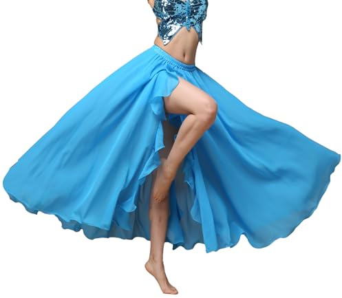 Baisdan Jupe Danse Orientale en Chiffon à Fente, Jupe Flamenco Femme pour Pratique, Cours et Spectacle Bleu Ciel