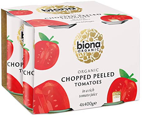 Biona Organic Chopped Tomatoes, 4 x 400g | 100% Organic Sun Ripened Tomatoes, Rich Tomato Juice, No Added Sugar, Ideal for Pasta and Stews, Vegan
