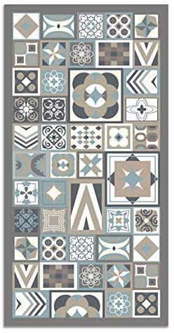 Panorama Tapis Vinyle du Sol Cuisine Salle de Bain - Différentes Tailles - (Style Carreaux Ciments Bleu 60x110 cm)