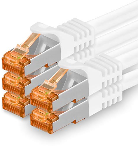 Cat7 Cable de Red Ethernet LAN - 5m - Bianco - 5 Piezas Cat 7 Sftp Pimf Lszh - 10 GB s RJ45 Connectores Cat6a compatible con Cat5 Cat6 Cat.7 Cat8