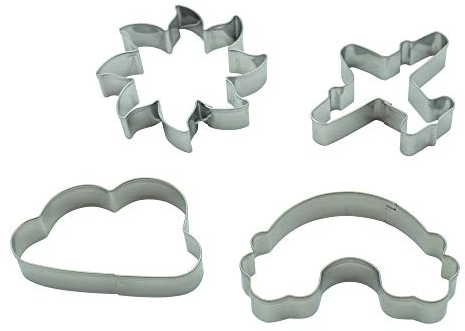 BekkiB 880084 Lot de 4 emporte-pièces en forme d'avion, nuage arc-en-ciel et soleil