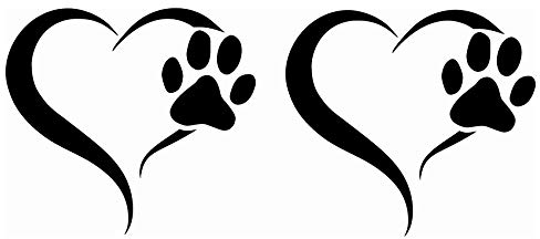 Finest Folia 2er Set Aufkleber Pfote und Herz 10x11cm Hund Katze Sticker für Auto Motorrad Wand Laptop Möbel Pfotensticker Hundepfote selbstklebend (K017 Schwarz Glanz)