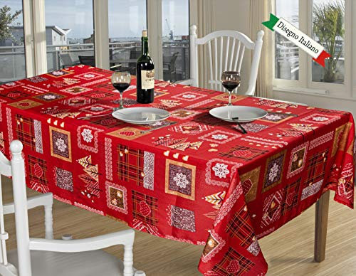 EUROSTYLE Art. Tischdecke 140 x 230 cm, bügelfrei, schmutzabweisend, Weihnachten, sehr strapazierfähig, bedruckt, Zwerge, Shabby, Tiroler, Herzen, Rentiere, Weihnachtsmann, für Partys, leicht zu
