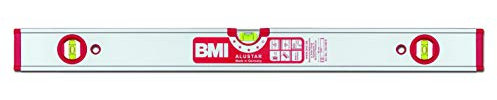 BMI Alu-Profil Wasserwaage ALUSTAR mit Magnet + 2 V (200 cm lang, kantenlose Horizontal-Libelle mit Lupen-Effekt, hohe Messgenauigkeit 0,5 mm/m, mit Gummiendkappen) 694200EMS