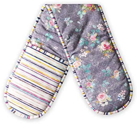 Maison d' Hermine Double Oven Mitts 100% Cotton 18 cm x 89 cm Double Oven Mitt Heat Resistant BBQ Cooking Gloves with Loop, Baking, Grilling, Home, Kitchen (Sweet Rose Lavender - Country Garden)
