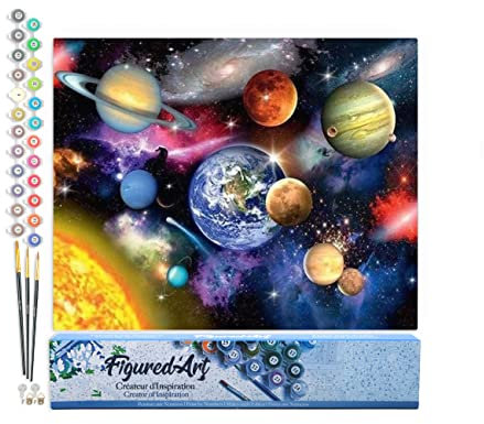 Figured'Art Peinture par Numéro Adulte Système solaire - Activité Manuelle Kit de Loisir Créatif DIY Numéro d'Art Complet - 40x50cm sans châssis en bois