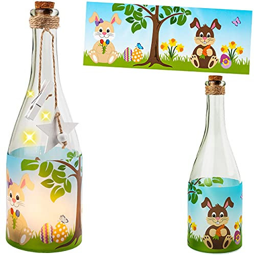 alles-meine.de GmbH Glas - Lichterflasche Motiv frei wählbar 6 Stück LED Ostern - Osterhase & Ostereier Timer Funkiton - LICHT Dekoflasche/Flasche - 28 cm - Batterie be..