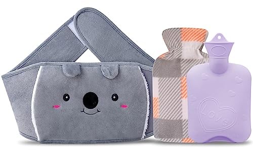 Wärmflasche Wärmflaschengürtel 1L 130cm Extra Langer 3 in 1 Koala Wärmflasche gürtel aus Gummi mit weichem Taillen-Bezug, wärmeflasche für Nacken, Schulter, Rücken, Beine, Taille