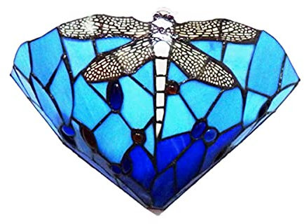 QEGY 11.8 Applique Murale Style Tiffany Vintage Applique Intérieur Rustique Tiffany Lampe Bleue Verre Lampe Murale Chambre Vitrail Lumière de Chevet E27 Dragonfly Lampe Couloir Mural, Max 60W