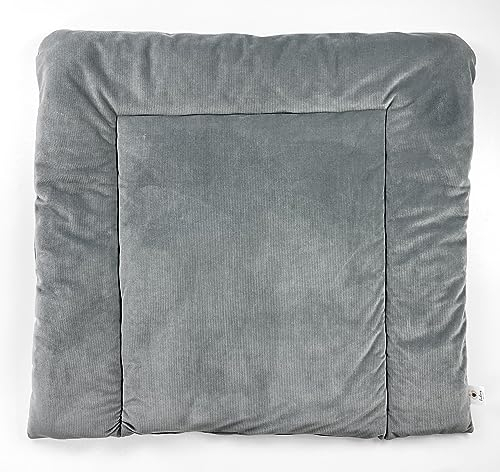 BABEES Wickelauflage Wickelunterlage 75x75 cm 100% Baumwolle Mädchen Junge Baby Kinder zweiseitig (VELVET GRAU)