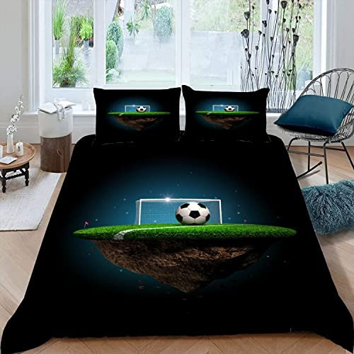 Bettwäsche 155x220 Teenager Fußball Fußballstadion Bettwäsche-Set 3er Set Jungen Mädchen Bettbezug mit Reißverschluss Mikrofaser Bettbezüge mit 2 Kissenbezug 80x80