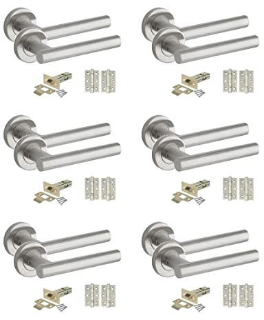 Golden Grace T-Bar Door Handles Lever Latch Pack, Satin Nickel Finish | Includes 64mm tubular latches, ball bearing hinges and screws for a clean look to easily install and update home doors.