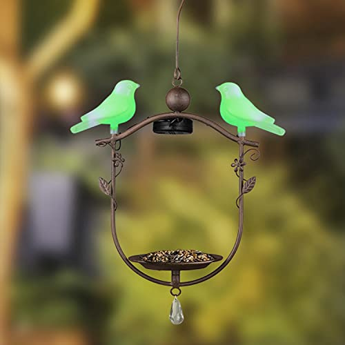 Metall Solar Vogelfutterhaus Futterstation zum Aufhängen 2 Vögel Farbwechsel Metall LED