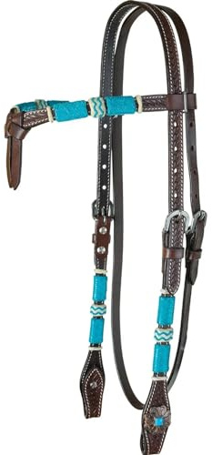 Circle Y Turquoise Round Up Futurity Durable Versatile Western Horse Size Double Leather Ply Browband Headstall with Adjustable Strap | 36 - 43 Headstall Working Length, Chocolate