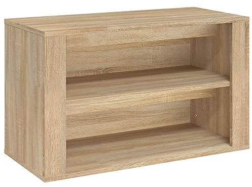 vidaXL Shoe Rack - Engineered Wood Shoe Storage with 2 Compartments - Sonoma Oak Color - Space Saver Entryway Furniture - Easy to Clean