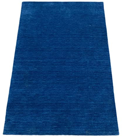 Blau Teppich 100% Wolle Gabbeh 120x180 cm Handgewebt einfarbig gefärbt G64