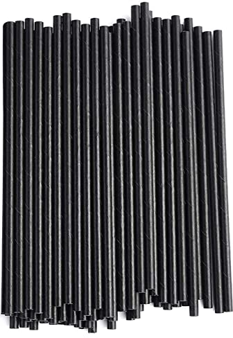 Haobase 100Pcs Paper Drinking Straws, Biodegradable Paper Straws for Drinking Cocktail, Coffee, Cold Drinks (Black)