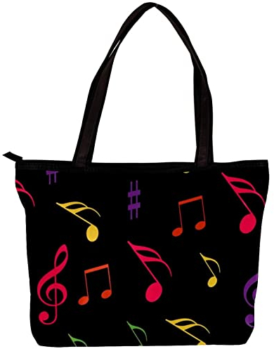 TBOUOBT Damen Tote Umhängetasche, Handtasche mit großer Kapazität,Bunte Musiknoten