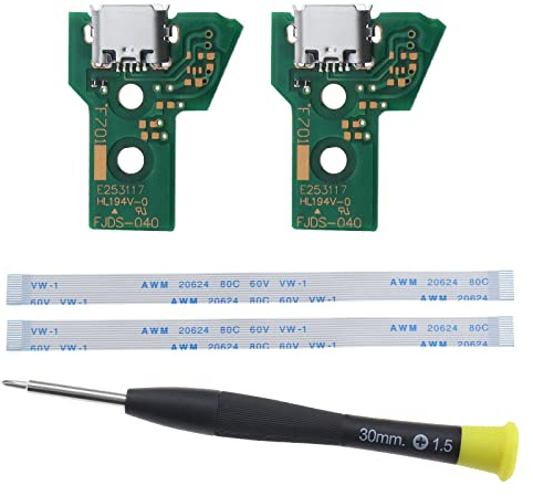 ECSiNG Lot de 2 cartes d'interface JDS-040 et câble ruban 12 broches compatibles avec PS4 Pro/Slim sans fil contrôleur de charge de rechange