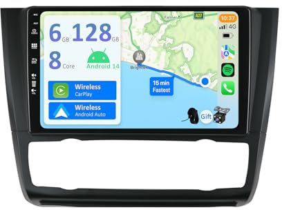 YUNTX [6GB+128GB] Android 14 2 Din Car Stereo Fit for BMW 1 Series E81 E82 E87 E88 (2008-2012)-[Built-in CarPlay/Android Auto/DSP/GPS]-IPS 2.5D 9”Touchscreen-Camera+MIC-DAB/360 Camera/Bluetooth 5.0